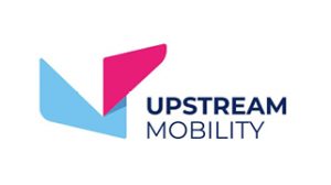Blaues und rosa Logo von Upstream Mobility.