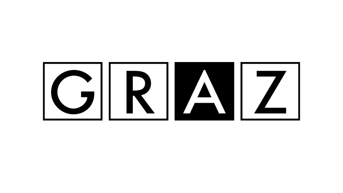 Schwarzweißes Logo der Stadt Graz mit den Buchstaben "GRAZ".