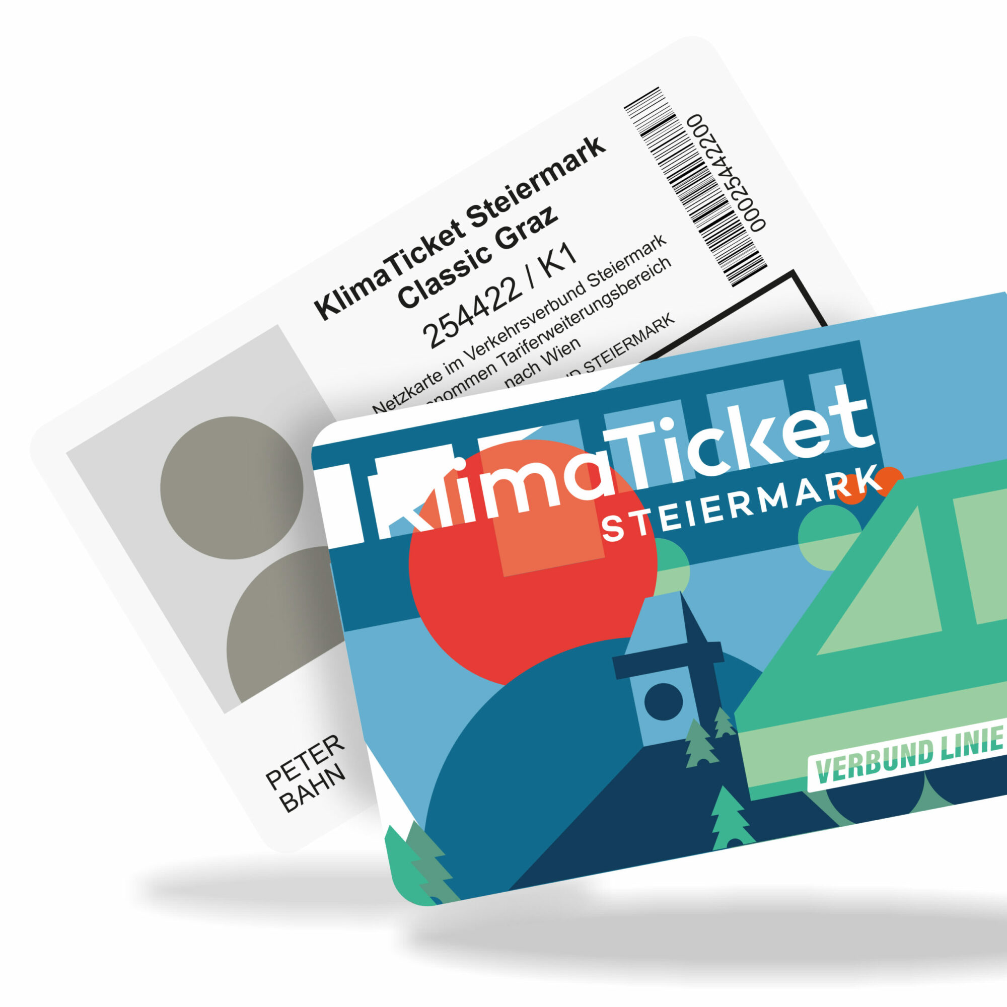 Klimaticket Steiermark mit Vorder- und Rückseite als Nahverkehrsticket im modernen Design.