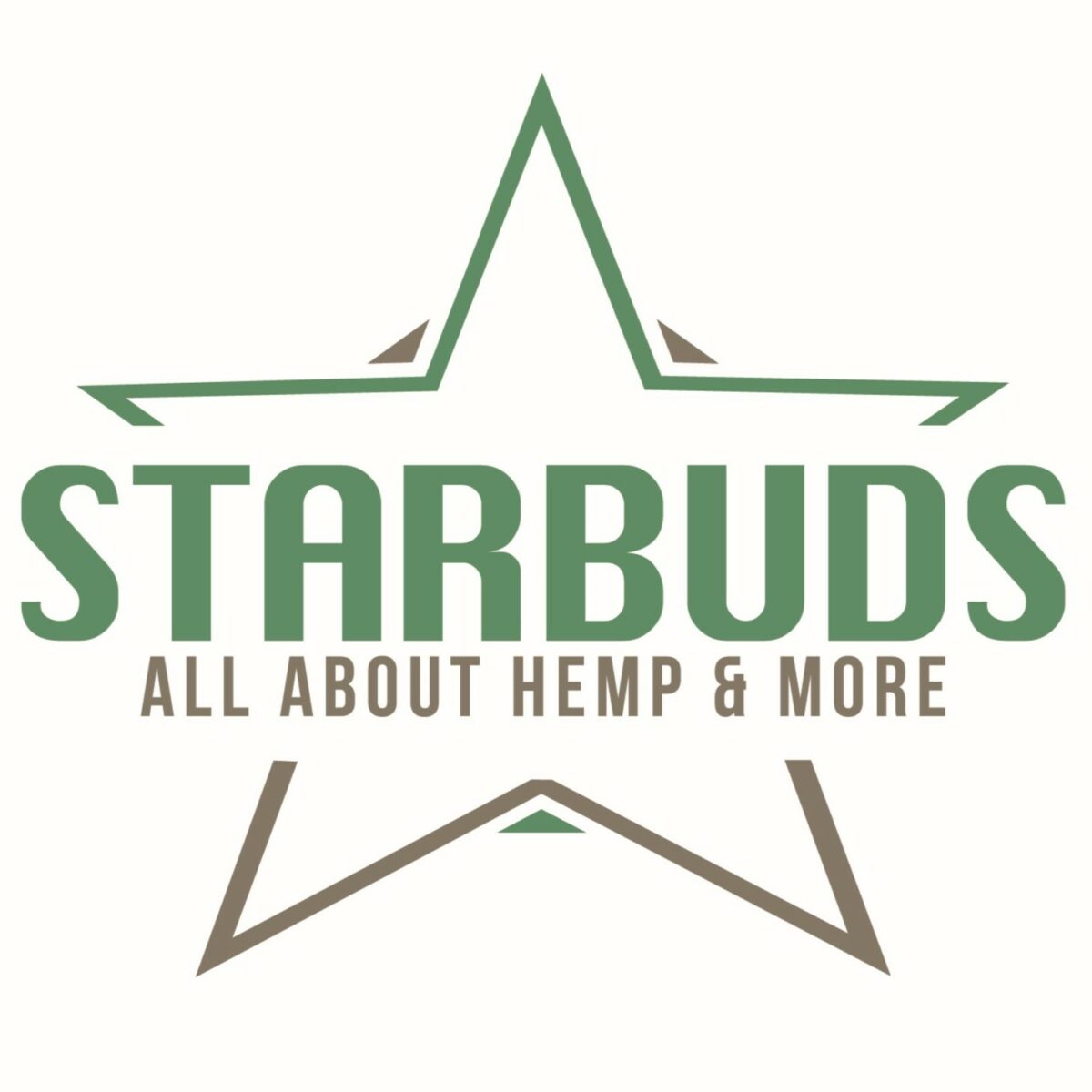 Logo von Starbuds mit einem Stern und dem Slogan "All about hemp & more".