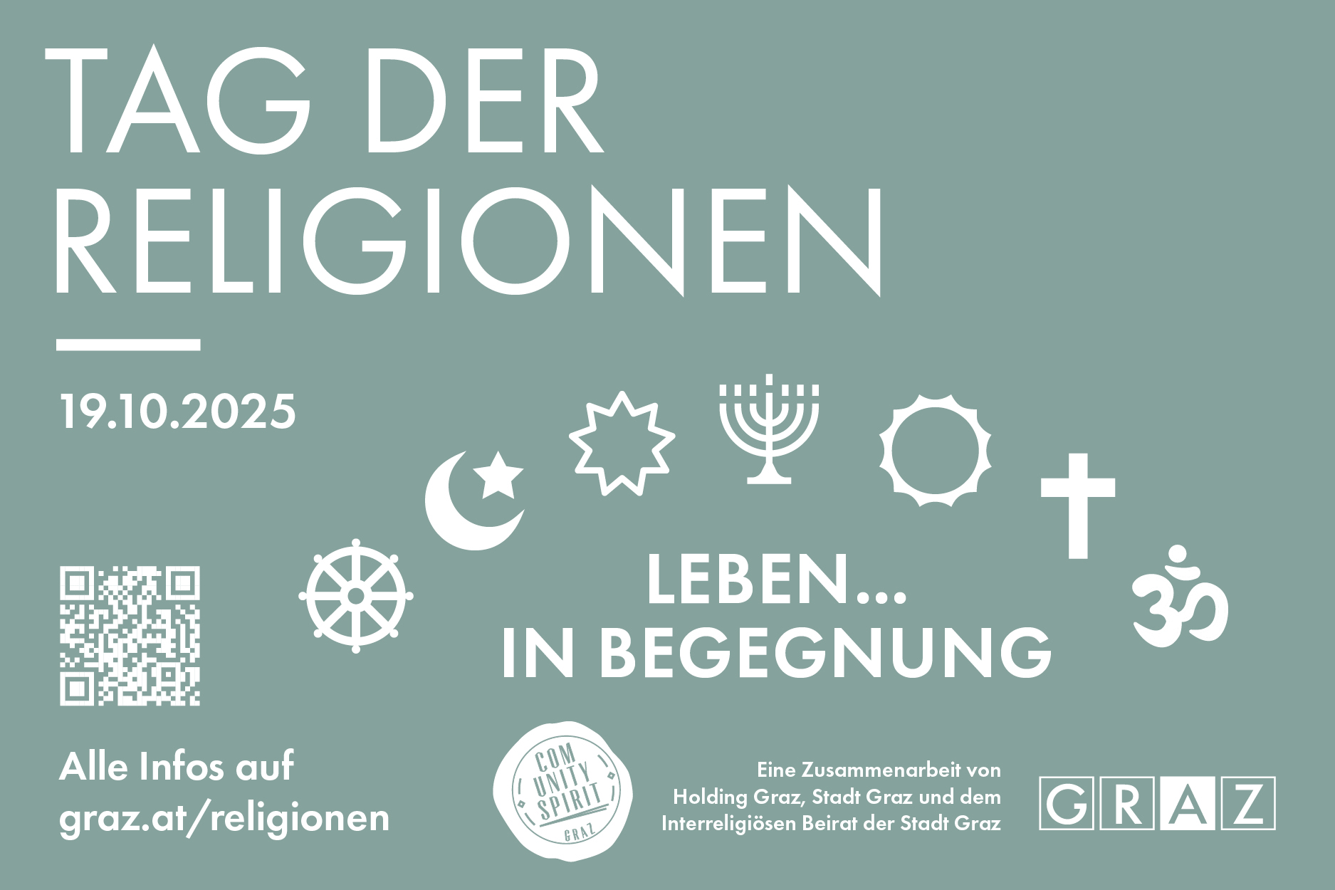"Tag der Religionen", 19.10.2025, in Graz. Infos auf graz.at/religionen.