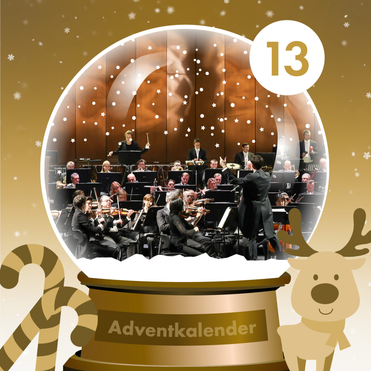 Eine Schneekugel zeigt ein Orchester; 